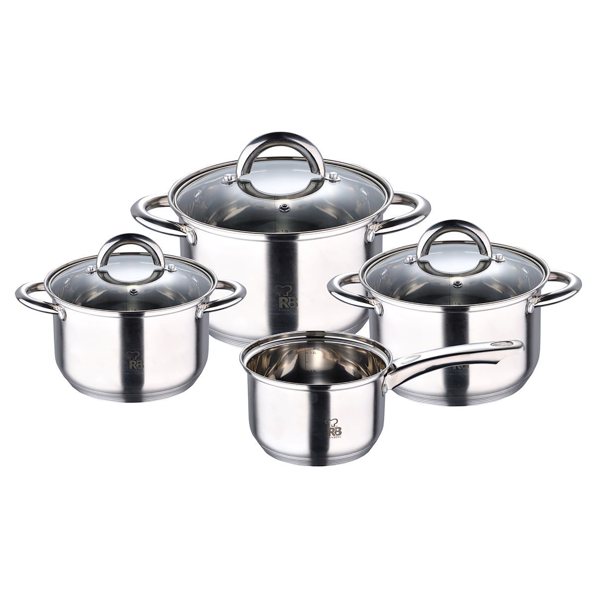 Renberg Alexander Pannenset Rvs - Inductie - 7 Delig - 4 Kookpannen Ø 16 - 18 - 20 - 24 Cm + 3 Deksels
