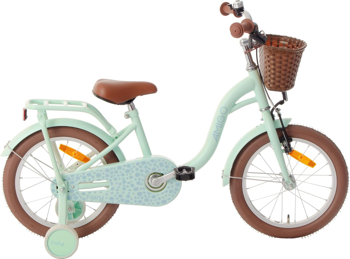 Vélo de fée AMIGO pour filles et enfants, 16 pouces, avec roues d'entraînement, frein inversé et frein V-Brake - Vert menthe