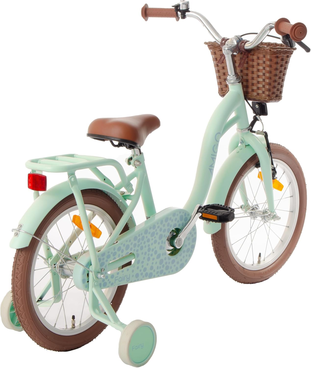Vélo de fée AMIGO pour filles et enfants, 16 pouces, avec roues d'entraînement, frein inversé et frein V-Brake - Vert menthe