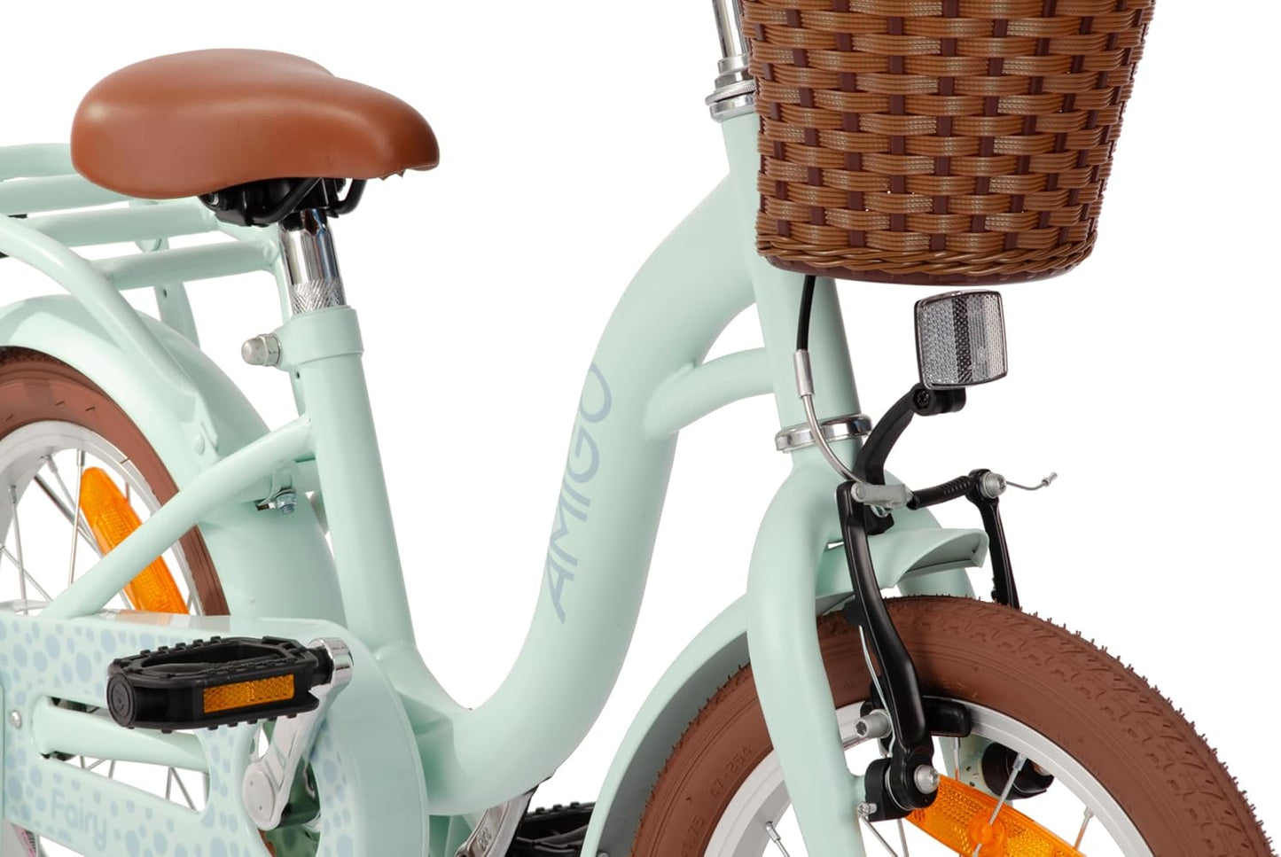 Vélo de fée AMIGO pour filles et enfants, 16 pouces, avec roues d'entraînement, frein inversé et frein V-Brake - Vert menthe