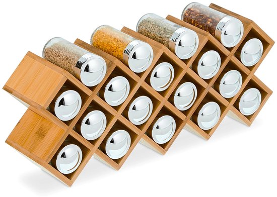 Ceruzo Herb Rack with 18 Glass Spice Jars Kitchen Seasoning Organizer with Labels & Marker Pen