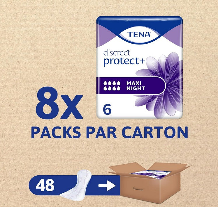 TENA Lady Discreet Maxi Night – Incontinence Pads for Women – Pack of 48