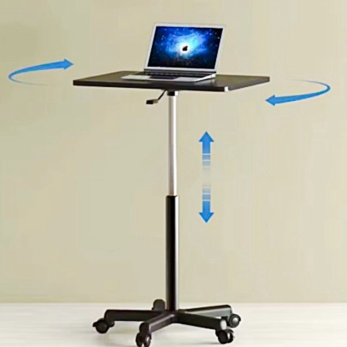 Table d'appoint pneumatique pour ordinateur portable avec roulettes, hauteur réglable