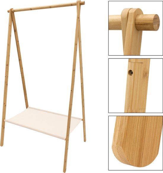 Wooden Clothes Rack 155×86×57 cm Freestanding Garment Hanging Rail Organizer