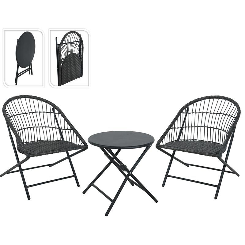 Ambiance Bistroset - 3 - Delig - Tuinset Met Bijzettafel - Metaal - Vouwbaar - Afanaya