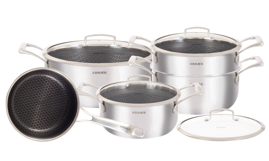 Arbaer 9-Piece Pan Set Induction With Honeycomb Non-Stick Coating