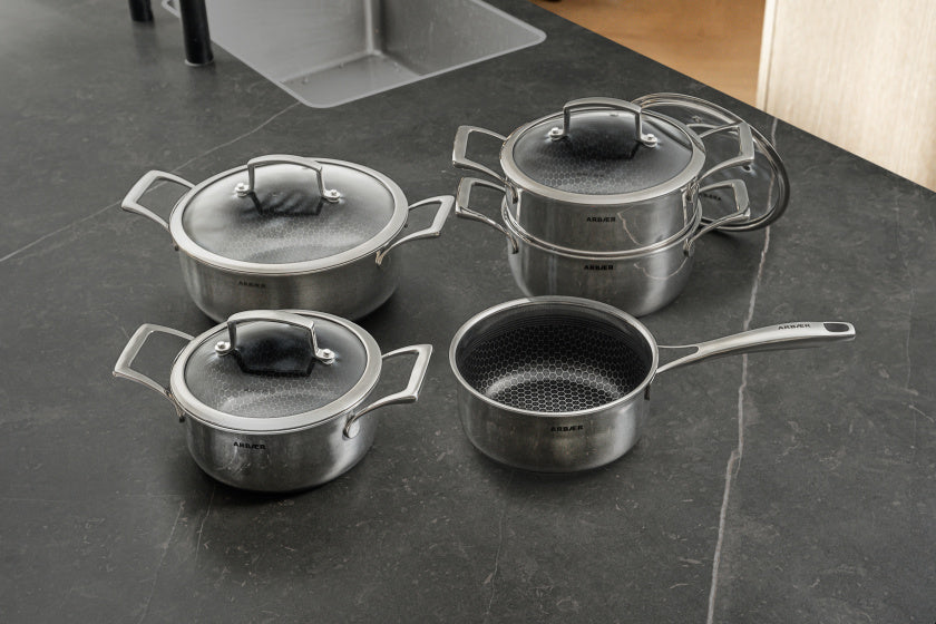 Arbaer 9-Piece Pan Set Induction With Honeycomb Non-Stick Coating
