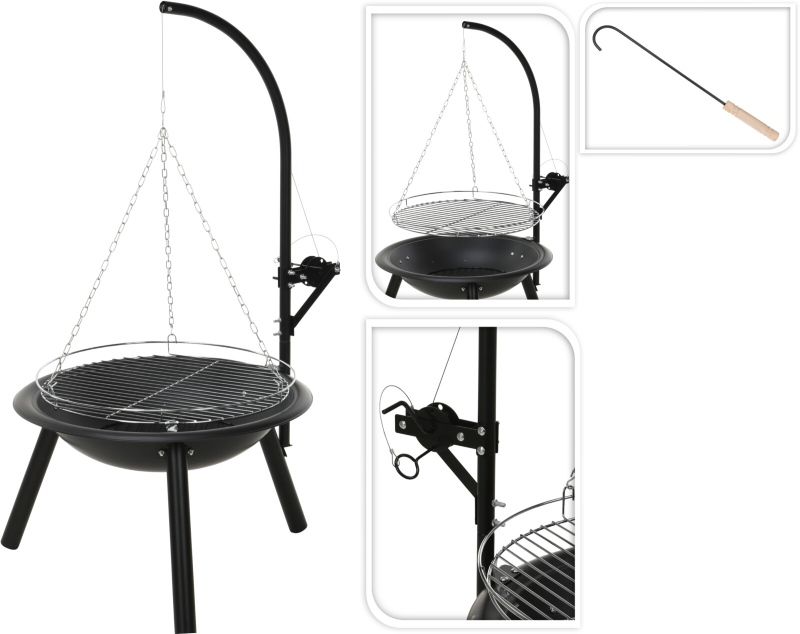 Barbecue Fire Dish with Grill Grate Outdoor Fire Pit BBQ 55 cm – Height 100 cm - Afanaya