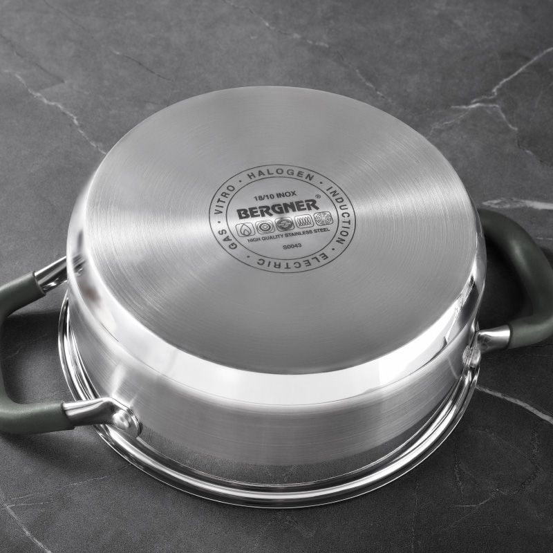 Bergner Midnight Rvs Kookpan Met Deksel - Inductie - 20Cm - 2.3L - Afanaya
