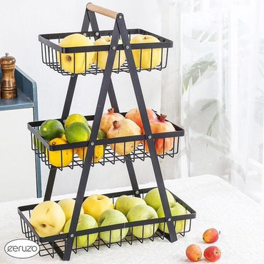 Ceruzo Fruit Rack 3 Tier Kitchen Storage Stand for Fruits & Vegetables – Height 47 cm - Afanaya