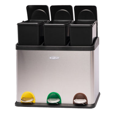 Ceruzo Stainless Steel Recycling Bin 3 Compartment Waste Separation Trash Can 3×15L - Afanaya