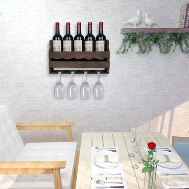 Ceruzo Wooden Wine Rack Wall - Mounted Bottle Holder & Stylish Wine Storage for Home Bar & Kitchen - Afanaya