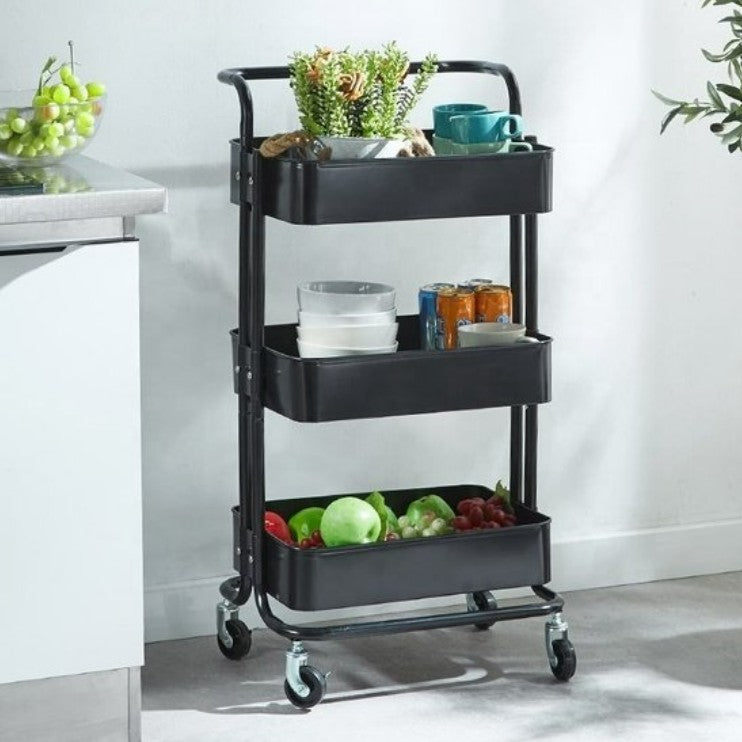 Serving Trolley 3-Tier Kitchen Storage Cart with Baskets – 43x36x86 cm