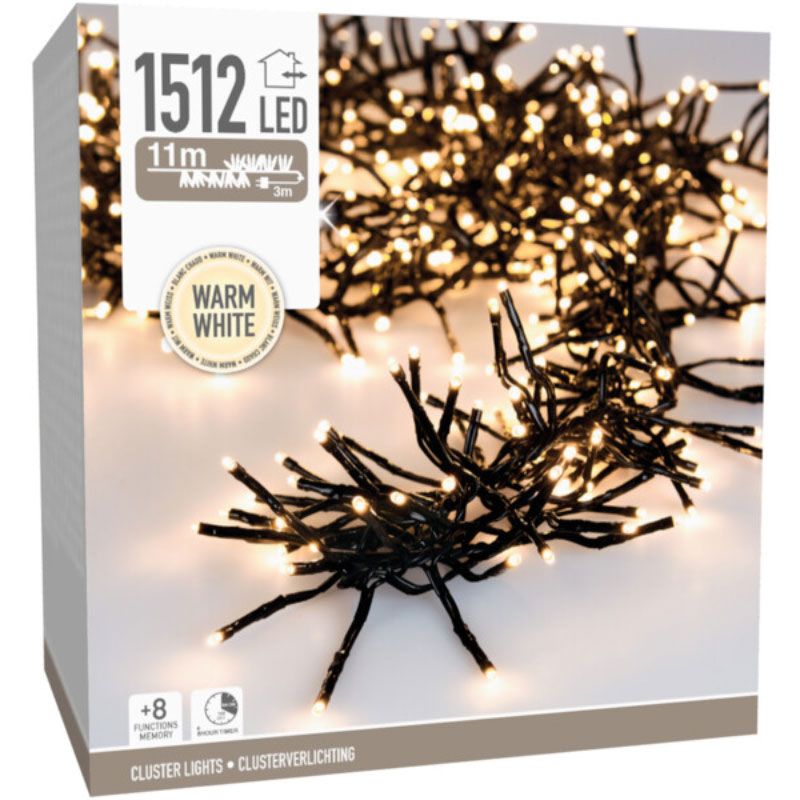 Clusterverlichting - 1512 Led - 11M - Timer - Lichtfuncties - Warm Wit - Afanaya