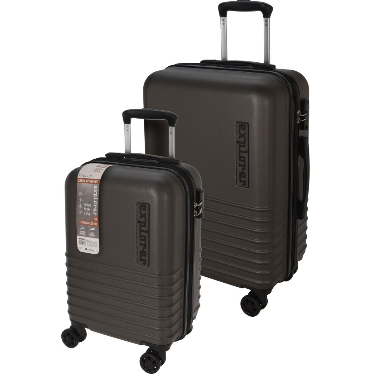 Explorer 2 - Piece Expandable Suitcase Set TSA Lock Cabin 36L & Checked 60L Luggage Dark Gray - Afanaya