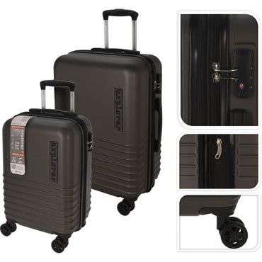 Explorer 2 - Piece Expandable Suitcase Set TSA Lock Cabin 36L & Checked 60L Luggage Dark Gray - Afanaya