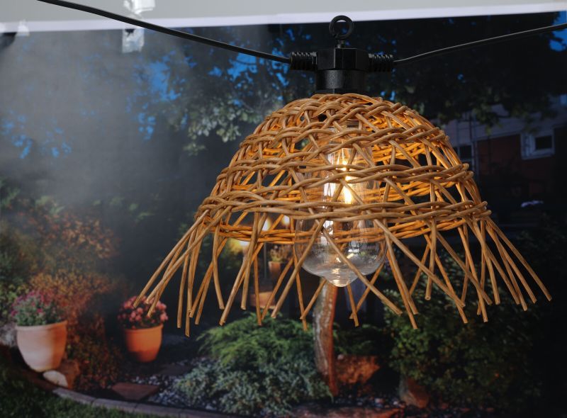 Garden Light Set of 6 Rattan String Lights with Warm White Filament LED Bulbs - Afanaya