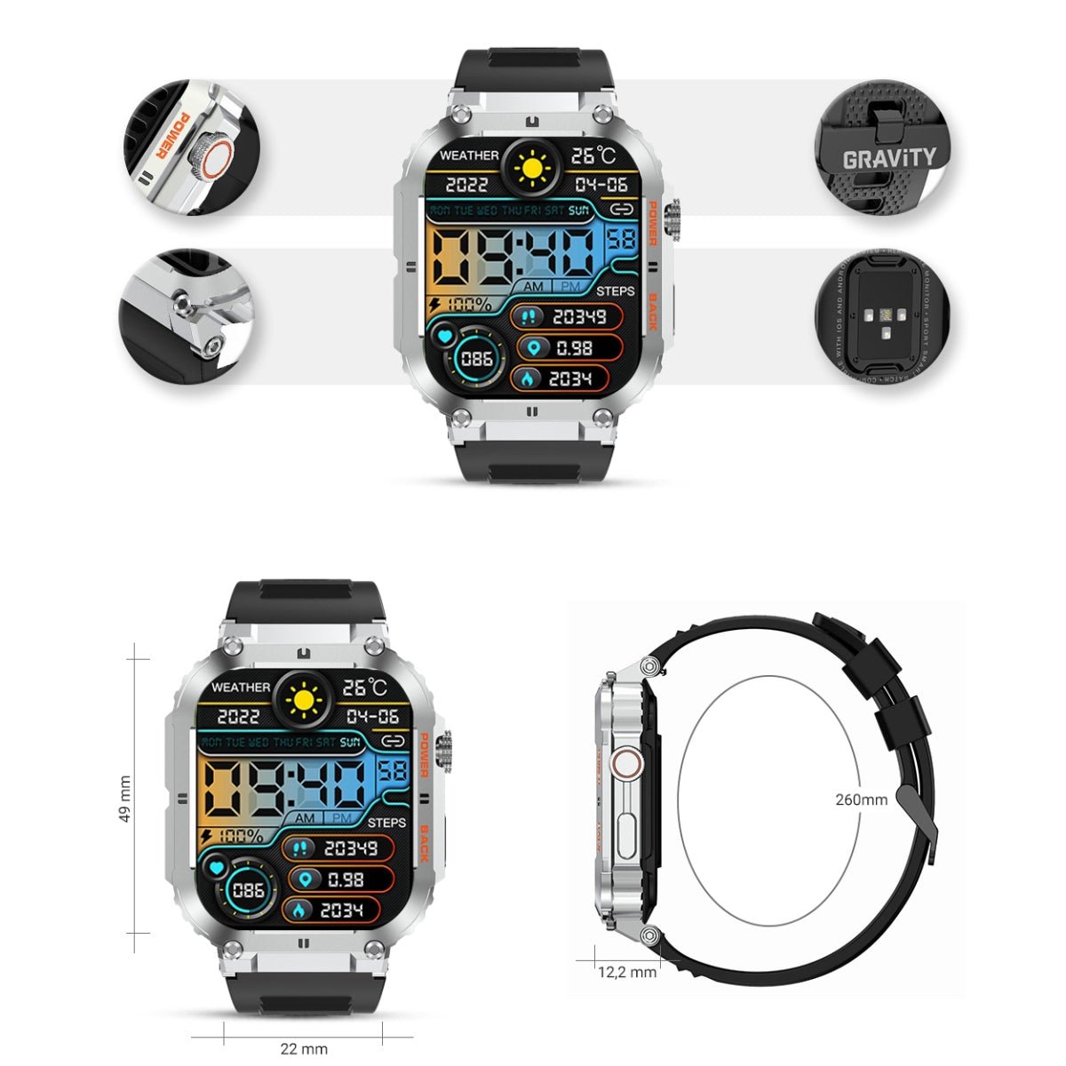 Gravity GT6 - 5 Smartwatch 1.32" HD Display Fitness Tracker with Heart Rate Sleep Monitor - Afanaya