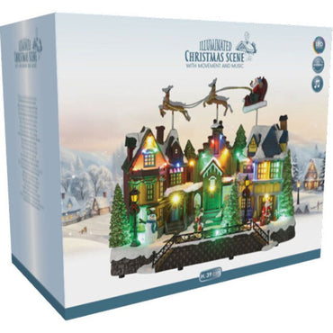 Kerstdorp Vliegende Arreslee - 35 Cm - Led En Muziek - Afanaya