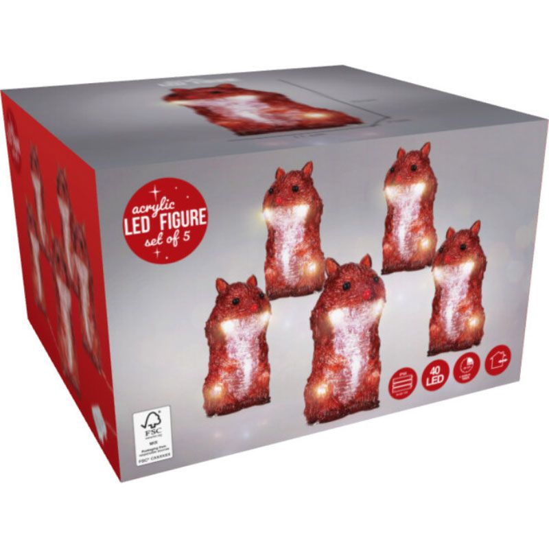 Kerstfiguur Acryl - Eekhoorns - Led - Set Van 5 - Afanaya