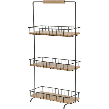 Kitchen Storage Rack with 3 Shelves – 58cm Tall Metal & Bamboo Organizer Shelf - Afanaya