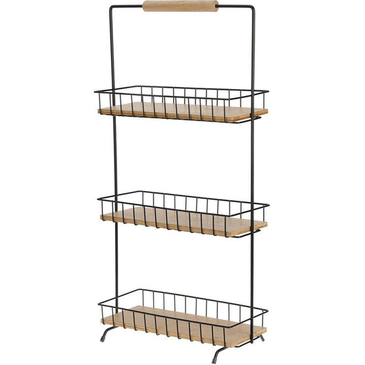 Kitchen Storage Rack with 3 Shelves – 58cm Tall Metal & Bamboo Organizer Shelf - Afanaya