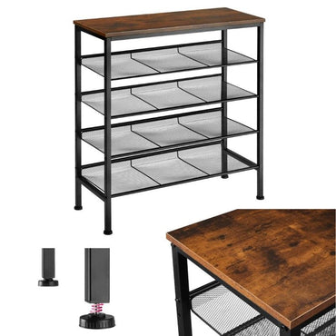 Metal Shoe Rack 4 Stacked Shelves Wood Metal - 76x30x86 cm - Afanaya