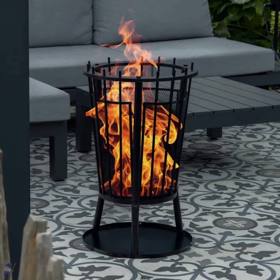 Outdoor Fire Basket with Spark Screen – Garden Fireplace & Patio Heater - Afanaya