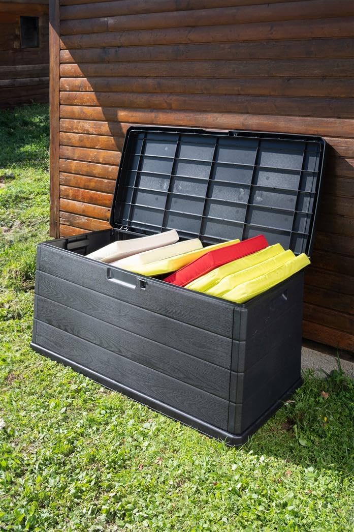 Outdoor Safe with 340L Capacity Wood Effect Large Storage Space - 118X59X57 - Afanaya