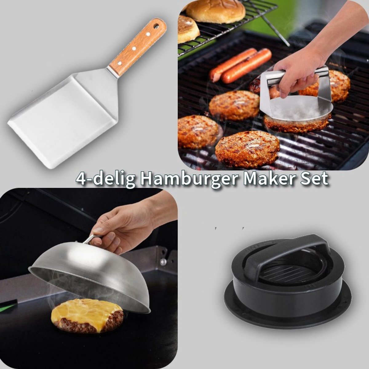 Smash Burger Set 4 Pieces Stainless Steel Contains Burger Press Hamburger Steak