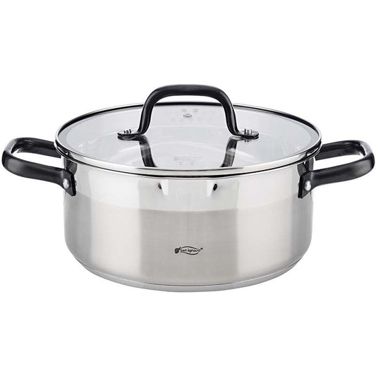 San Ignacio Rvs Kookpan Met Glazen Deksel, Ø24X10.5Cm, 4 Liter - Serie Vita - Afanaya