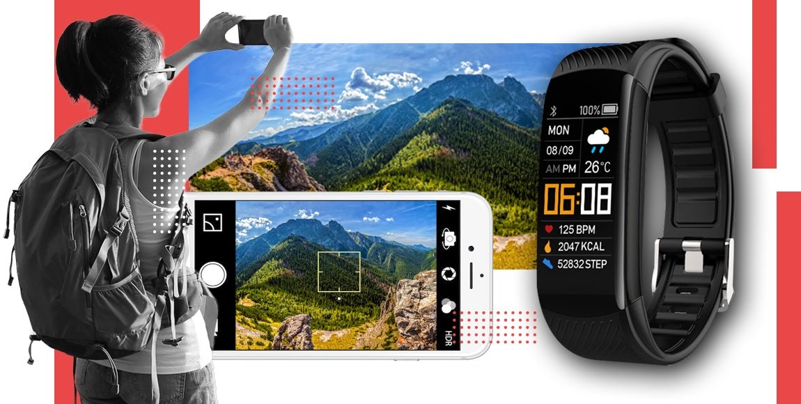 Smartband GIEWONT Fit&GO Duo GW200 - 1 – Black with Extra Alert Red Strap - Afanaya