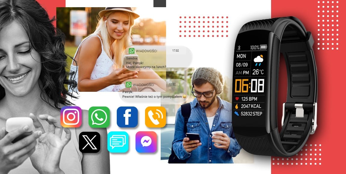 Smartband GIEWONT Fit&GO Duo GW200 - 1 – Black with Extra Alert Red Strap - Afanaya