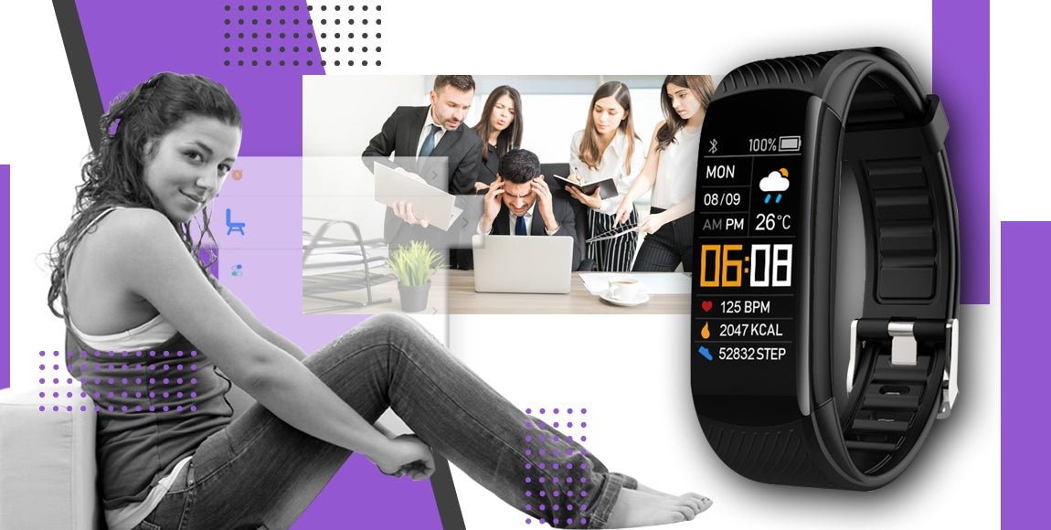 Smartband GIEWONT Fit&GO Duo GW200 - 3 – Black with Extra Flora Violet Strap - Afanaya