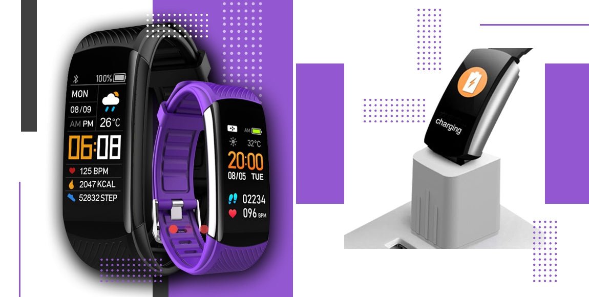Smartband GIEWONT Fit&GO Duo GW200 - 3 – Black with Extra Flora Violet Strap - Afanaya