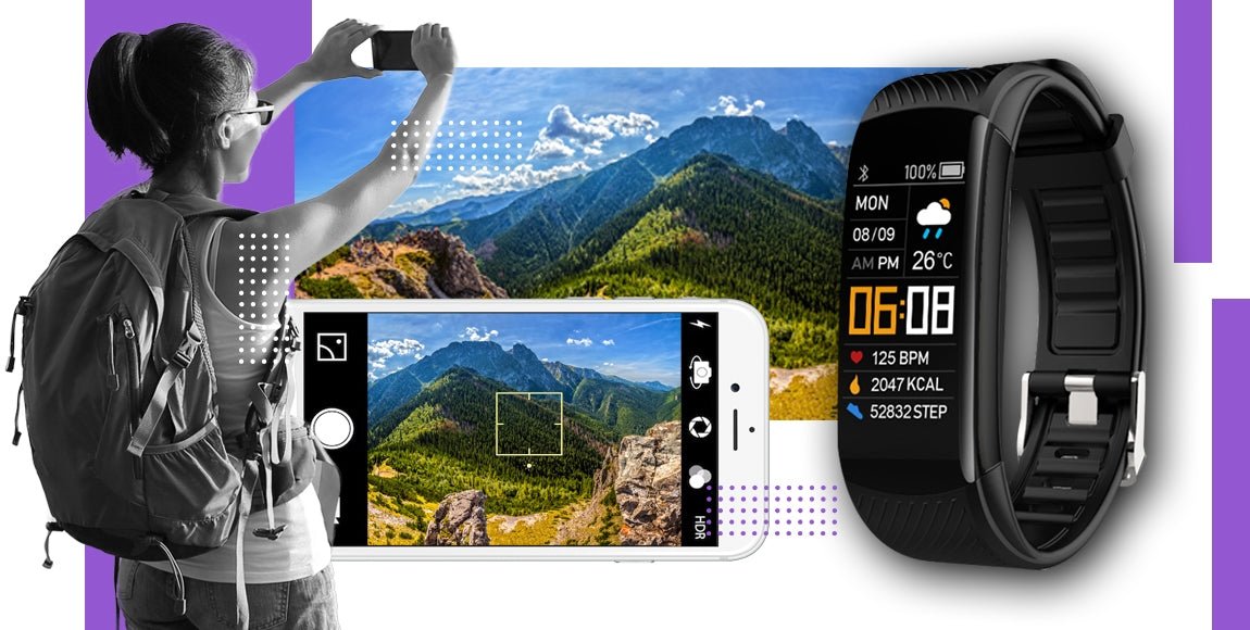 Smartband GIEWONT Fit&GO Duo GW200 - 3 – Black with Extra Flora Violet Strap - Afanaya