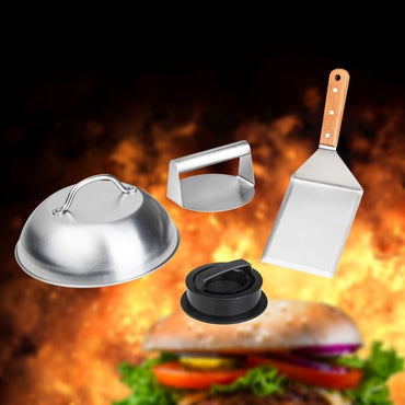 Smash Burger Set 4 Pieces Stainless Steel Contains Burger Press Hamburger Steak - Afanaya