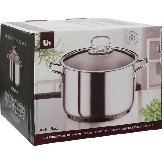 Stainless Steel Cooking Pot with Lid 9.0L Large Capacity Induction Compatible Kitchen Cookware - Afanaya