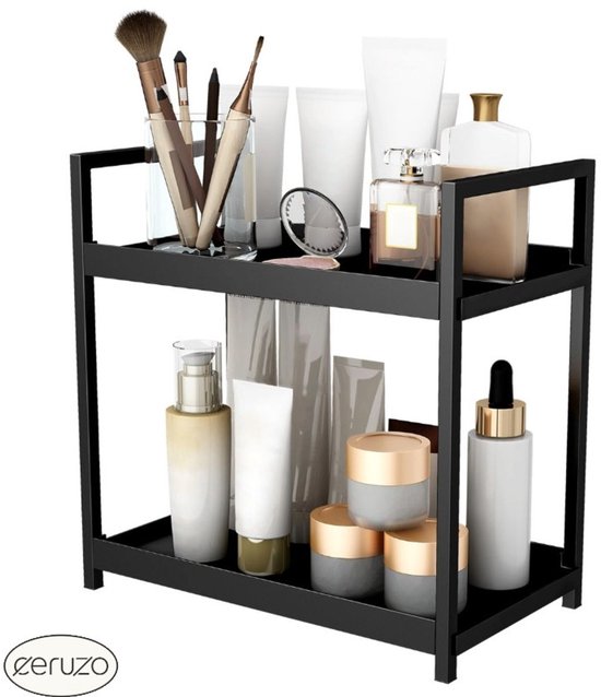 Bathroom Countertop Organizer with Basket Modern Storage for Toiletries & Makeup