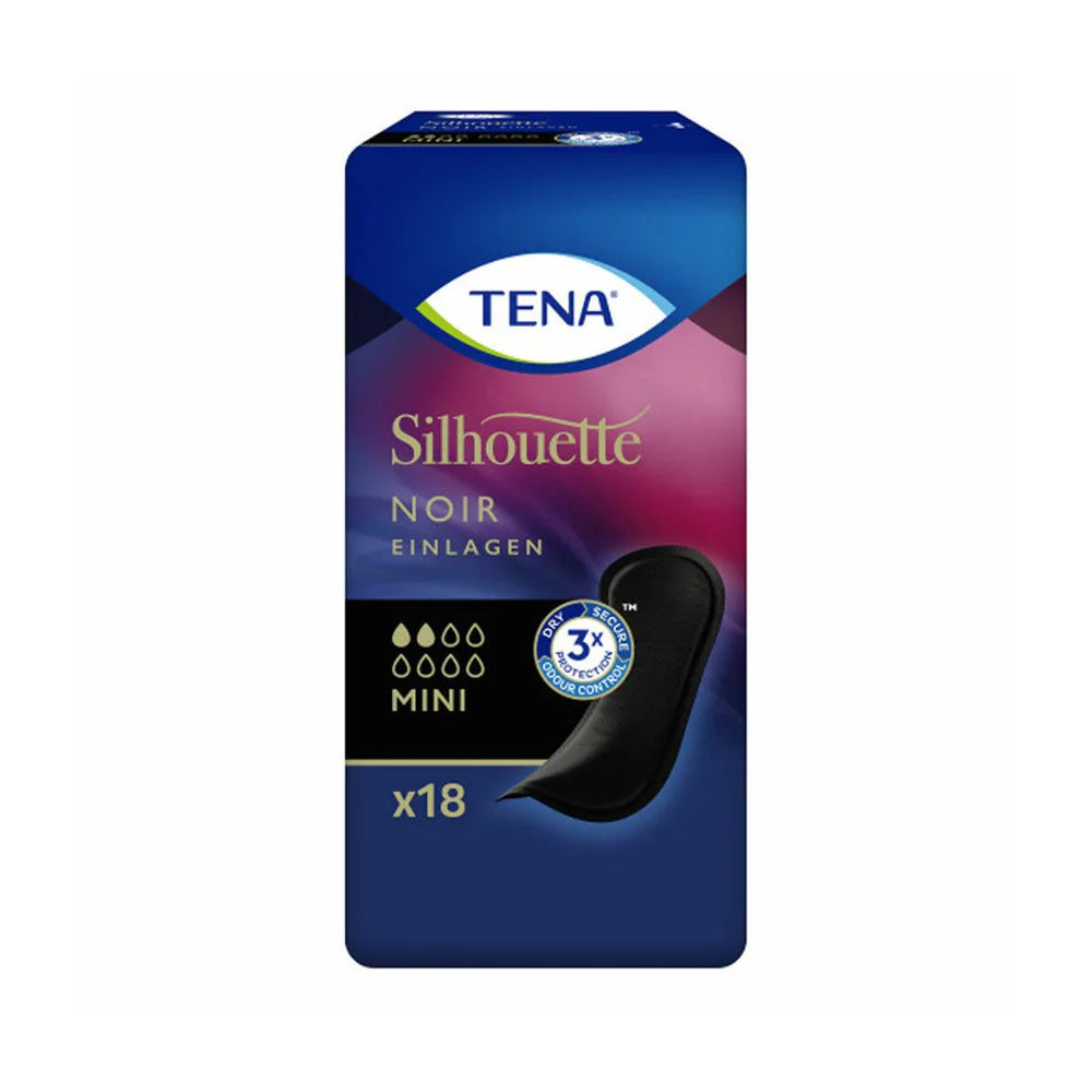 TENA Silhouette Noir Mini Panty Liners Black, Discreet Daily Protection – Pack of 18