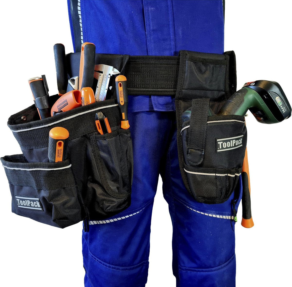 ToolPack Robust Tool Belt Heavy-Duty with 2 Holsters Adjustable Fit for Professionals