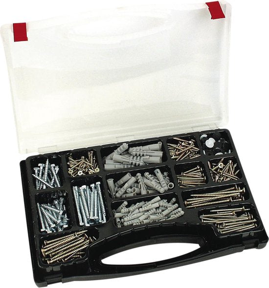 Brüder Mannesmann Wood Screws & Wall Plugs Set 620 pcs in Organizer Box