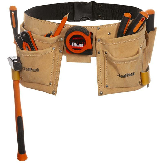 ToolPack Tool Belt with 2 Holders – Heavy Duty Work Belt for Tools & Accessories - Afanaya