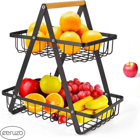 Panier à Fruits 2 Étages 43 cm Ceruzo Rangement Cuisine Corbeille Légumes