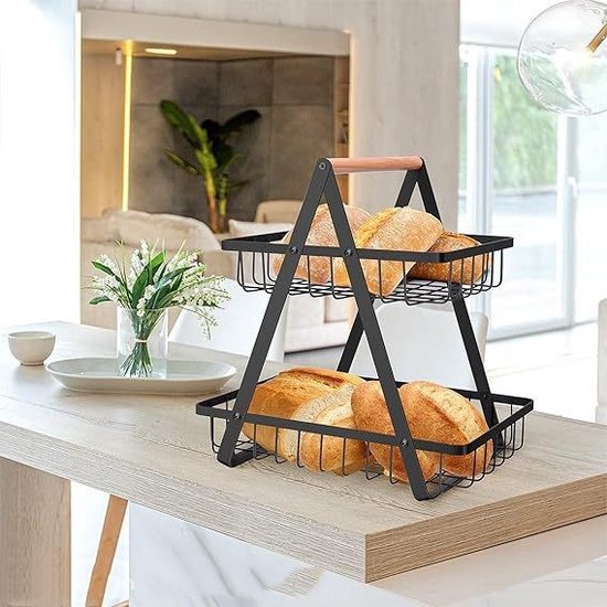 Panier à Fruits 2 Étages 43 cm Ceruzo Rangement Cuisine Corbeille Légumes