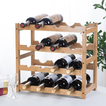 Wine Rack Natural Bamboo Ceruzo Wooden Bottle Holder Storage for 16 Wine Bottles - Afanaya