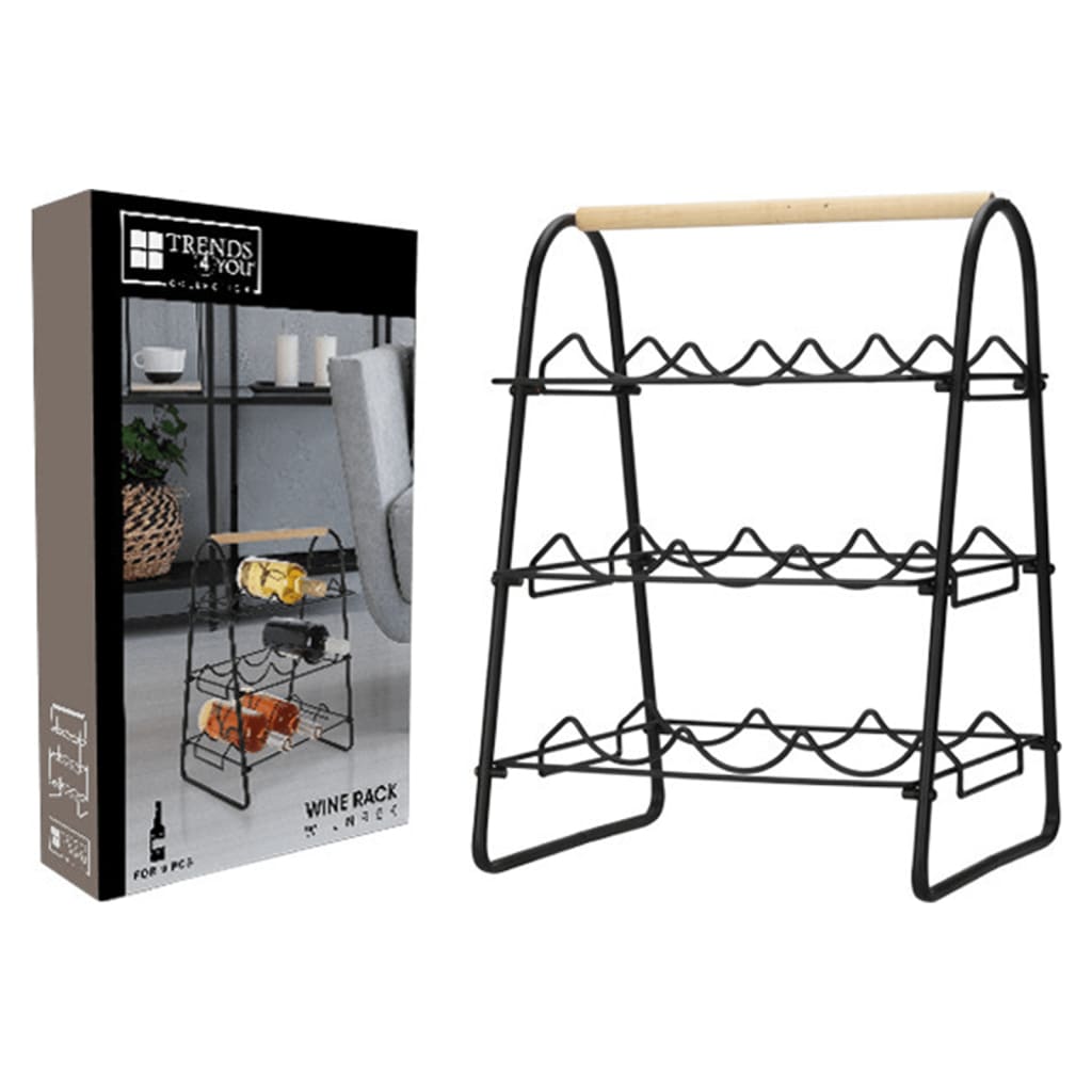 Metal Wine Rack Holds 9 Bottles Modern Freestanding Wine Storage Organizer for Home & Kitchen