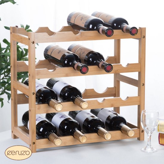 Wine Rack Natural Bamboo Ceruzo Wooden Bottle Holder Storage for 16 Wine Bottles
