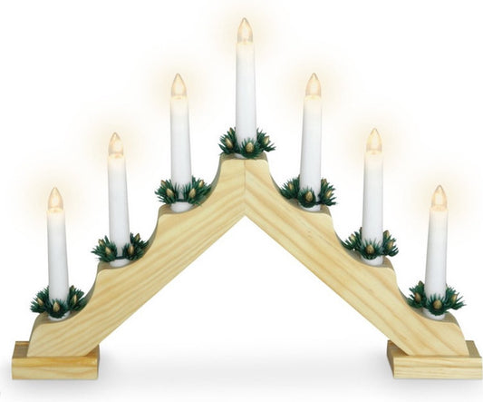 Wooden Candle Bridge 7 Lamps Traditional Christmas Window Light - Afanaya