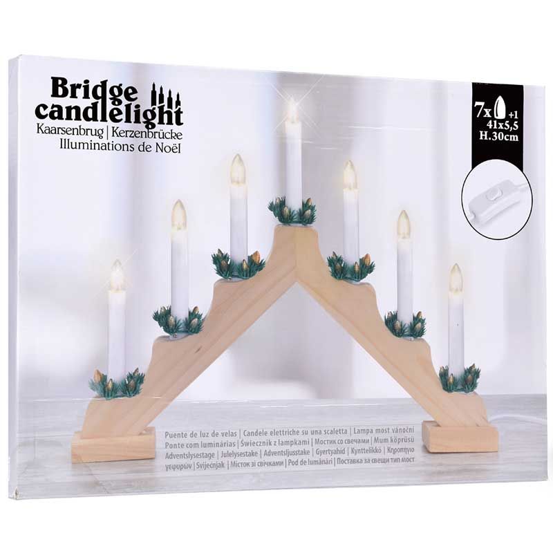Wooden Candle Bridge 7 Lamps Traditional Christmas Window Light - Afanaya